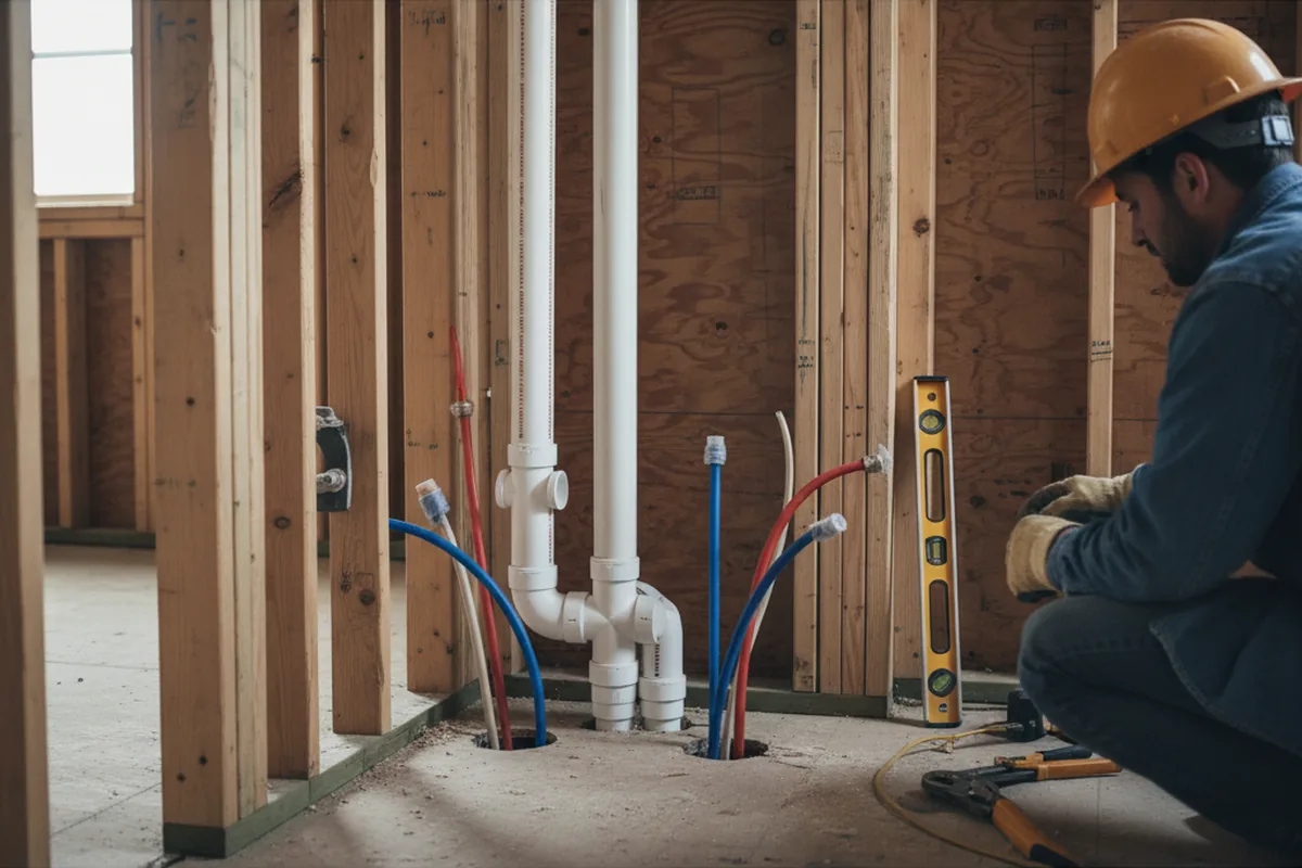 Drain and supply rough-in during Drain Cleaning in Stonington